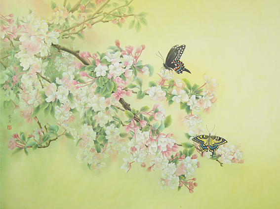 姚霁月作品10 工笔画《春之舞》82cmX60cm 2020年
